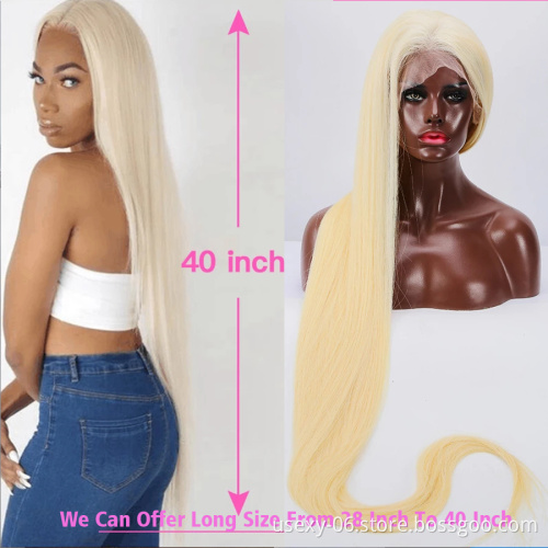 Wholesale blonde wig HD lace pre plucked human hair straight 613 lace frontal wigs 40 inch human hair full lace front wig